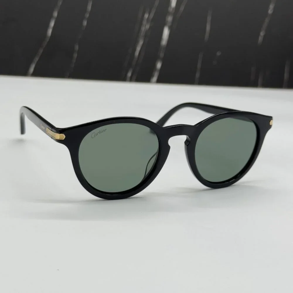 NEW CARTIER SUNGLASSES, ROUND BLACK GREEN EYEWEAR CARTIER CT0010S 004